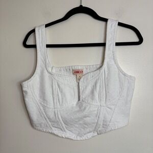 Lone Star White Eyelet Corset Crop Top Bustier Smocked Back Cotton Womens Medium